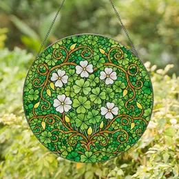 Four Leaf Clover Stained Glass Botanical Mosaic - Tiffany Style Floral Art Nature Decor Gift Stained Glass Suncatcher