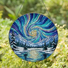 Celestial Vortex Aurora Winter Landscape Tiffany Glass Jewel Tone Stars - Art Decor Gift Stained Glass Suncatcher
