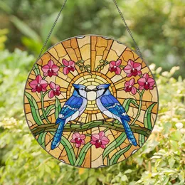 Detailed Blue Jays Orchid Flowers Stained Glass - Intricate Sun Mosaic, Glowing Jewel Tones Stained Glass Suncatcher