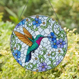 Vibrant Hummingbird Stained Glass Mosaic with Blue Purple Flowers - Tiffany Art Nature Gift Stained Glass Suncatcher