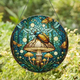 Iridescent Beetle Glowing Mushroom Forest Glade - Dragonfly Moth Tiffany Stained Glass Artwork Stained Glass Suncatcher