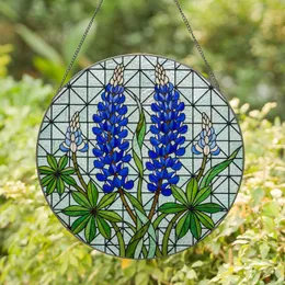 Blue Lupine Flowers Stained Glass Tiffany Style Mosaic Art - Botanical Jewel Tones Stained Glass Suncatcher