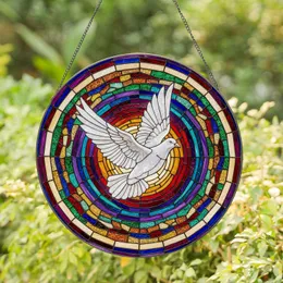 White Dove Flight Tiffany Style Stained Glass Mosaic - Jewel Tone Concentric Pattern Art Stained Glass Suncatcher