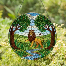 Regal Male Lion Stained Glass Tiffany Jewel Tone - Forest Landscape Nature Scene Decor Stained Glass Suncatcher
