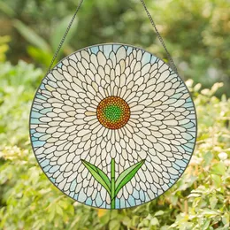 Detailed Stained Glass Daisy Chrysanthemum Flower Mosaic Art - Tiffany Style Jewel Tones Stained Glass Suncatcher