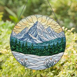 Snow-Capped Mountain Pine Forest Crocus Tiffany Style - Nature Landscape Home Decor Stained Glass Suncatcher