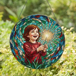 Laughing Child Sparkler Stained Glass Mosaic Art - Jewel Tone Translucent Home Decor Stained Glass Suncatcher