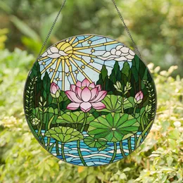 Pink Lotus Flower Tiffany Style Aquatic Forest Geometric Sun Home Decor Gift Stained Glass Suncatcher