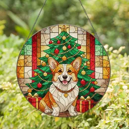 Corgi Dog Christmas Tree & Presents Tiffany Stained Glass - Christmas Gift for Corgi Owners Stained Glass Suncatcher
