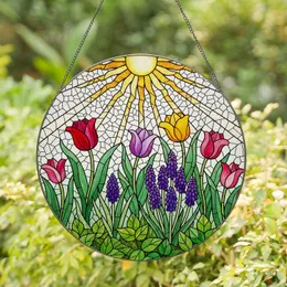 Tiffany Style Stained Glass Tulips Hyacinths Sun Garden Art - Jewel Tone Spring Decor Stained Glass Suncatcher