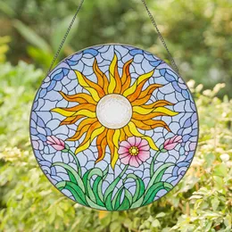 Intricate Tiffany Stained Glass Sun & Flowers Garden Mosaic - Glowing Jewel Tone Decor Stained Glass Suncatcher
