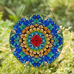 Tiffany Style Stained Glass Red Flower Star Mandala Blue Floral Geometric Intricate Mosaic Art Stained Glass Suncatcher