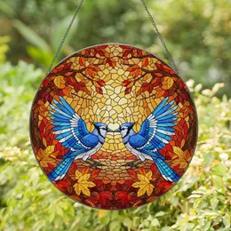 Blue Jays Romantic Embrace Stained Glass Autumn Leaves Tiffany Mosaic Home Decor Art Stained Glass Suncatcher