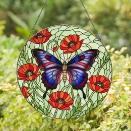 Tiffany Stained Glass Butterfly Poppy Flowers Art - Intricate Jewel Tones Design Stained Glass Suncatcher