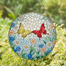 Two Butterflies Blooming Garden Tiffany Stained Glass Window Art Decor Jewel Tones Stained Glass Suncatcher