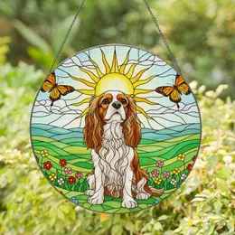 Cavalier King Charles Spaniel Tiffany Stained Glass Sun Butterfly Wildflower Meadow Stained Glass Suncatcher