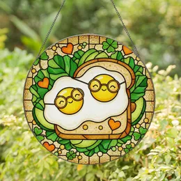 Smiling Eggs Toast Greenery Tiffany Stained Glass - Breakfast Brunch Kitchen Decor Stained Glass Suncatcher