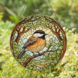 Chubby Chickadee Songbird Stained Glass Mosaic Branch Art - Tiffany Jewel Tone Decor Stained Glass Suncatcher