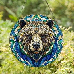 Majestic Bear Head Stained Glass Geometric Art - Tiffany Style Jewel Tone Mosaic Stained Glass Suncatcher