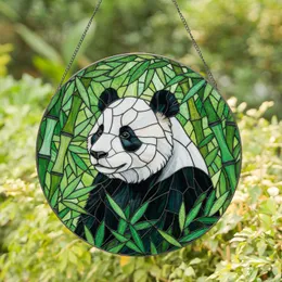 Serene Panda Bear Stained Glass Art - Lush Bamboo Forest Jewel Tone Intricate Design Stained Glass Suncatcher