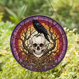 Realistic Skull Crow Stained Glass Mosaic - Gothic Dark Fantasy Tiffany Window Decor Stained Glass Suncatcher