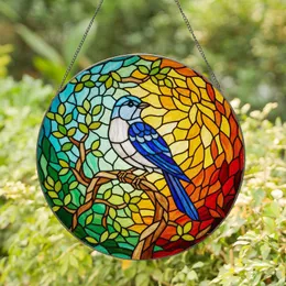 Stained Glass Bird Perched on Branch - Colorful Intricate Jewel Tone Mosaic Art Stained Glass Suncatcher