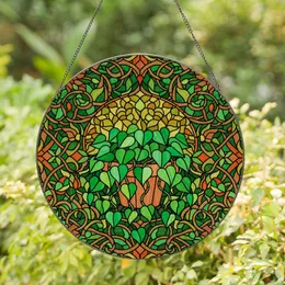 Tiffany Stained Glass Potted Plant Heart Leaves Emerald Green Amber Floral Mosaic Art Stained Glass Suncatcher