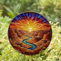 Grand Canyon Sunset Stained Glass Art - River Canyon Vista Rock Formations Desert Landscape Stained Glass Suncatcher