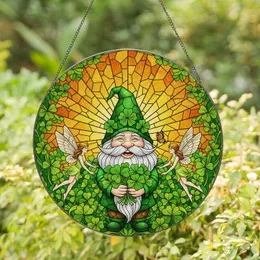 Smiling Gnome Four-Leaf Clover Fairy Butterfly Sunburst Tiffany Style Stained Glass Stained Glass Suncatcher
