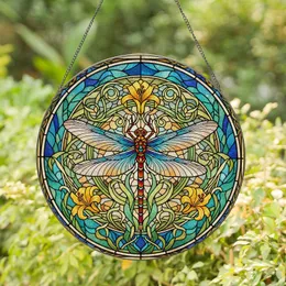 Majestic Dragonfly Stained Glass Tiffany Style Art Nouveau Jewel Tone Concentric Patterns Stained Glass Suncatcher