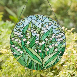 Lily of the Valley Flowers Tiffany Stained Glass - White Bell Bloom & Green Leaf Art Stained Glass Suncatcher