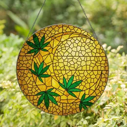 Tiffany Style Stained Glass Crescent Moon Cannabis Leaf Mosaic Jewel Tones Stained Glass Suncatcher