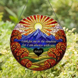 Sunrise Mountain Stained Glass Autumn Trees Daisy Heart Always With You Remembrance Gift Stained Glass Suncatcher