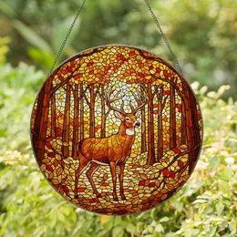 Majestic Buck Deer Multi-Tined Antlers Stained Glass - Autumn Forest Wildlife Gift Stained Glass Suncatcher