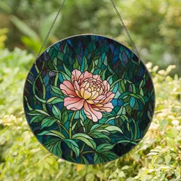 Glowing Peony Flower Stained Glass Mosaic - Tiffany Inspired Garden Window Art Stained Glass Suncatcher