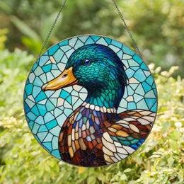 Colorful Duck Head Stained Glass, Orange Beak & Blue Eye - Tiffany Teal Mosaic Art Gift Stained Glass Suncatcher