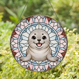 Baby Seal Stained Glass Mosaic - Intricate Geometric Translucent Glass Art Stained Glass Suncatcher