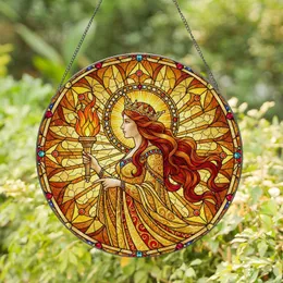 Majestic Queen with Blazing Torch, Golden Crown - Glowing Tiffany Style Jewel Tone Art Stained Glass Suncatcher