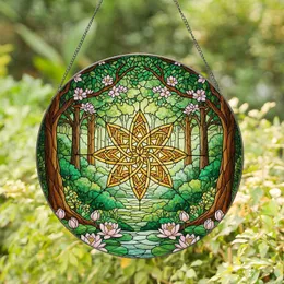 Golden Amber Celtic Knot Flower Water Lilies Blossoming Forest Enchanted Grove Art Stained Glass Suncatcher