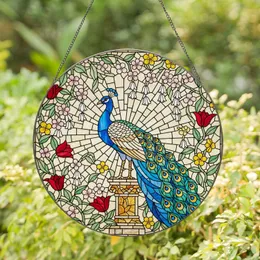 Majestic Peacock Stained Glass Art - Fanned Feathers, Jewel Tones, Blooming Flowers Stained Glass Suncatcher