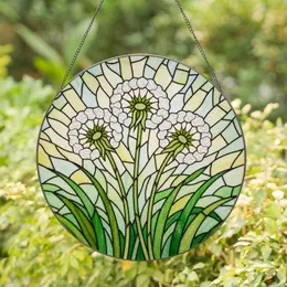 Dandelion Seed Heads Emerald Green Stained Glass - Tiffany Style Luminous Mosaic Art Stained Glass Suncatcher