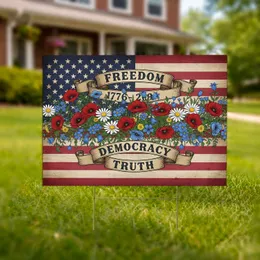 FREEDOM DEMOCRACY TRUTH American Flag Wildflowers - USA 250th Anniversary (1776-2026) Yard Sign