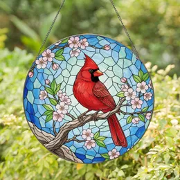 Northern Cardinal Bird Cherry Blossom Tree Branch Stained Glass Tiffany Mosaic Window Art Stained Glass Suncatcher