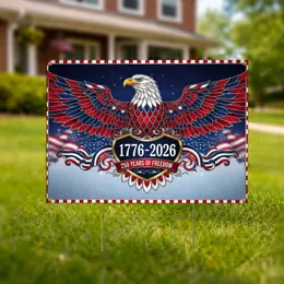 Bald Eagle American Stained Glass 1776-2026 USA 250th Anniversary Patriotic Heart Shield Yard Sign