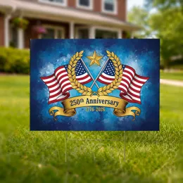 Crossed American Flags Gold Star 250th Anniversary 1776-2026 - USA Independence Day Yard Sign