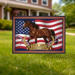 Bay Horse American Flag with Laurel Wreaths 1776-2026 - USA 250th Anniversary Yard Sign