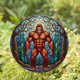 Muscular Bigfoot Sasquatch Stained Glass Forest - Nature Creature Home Decor Gift Stained Glass Suncatcher