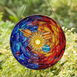 Tiffany Style Stained Glass Solar System Planets Ringed Saturn Jupiter Earth Galaxy Cosmic Stained Glass Suncatcher