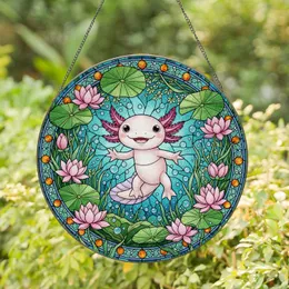 Smiling Axolotl Water Lilies Tiffany Stained Glass Underwater Aquatic Ecosystem Decor Stained Glass Suncatcher