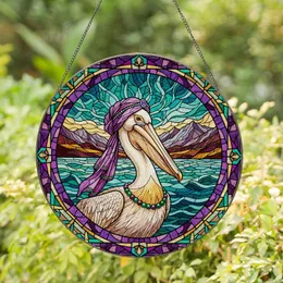 Majestic Pelican Purple Turban Stained Glass Tiffany Mosaic Jewel Tone Landscape Art Stained Glass Suncatcher